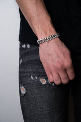 Iced Out 12mm White Gold 2 Rows Cuban Link Bracelet