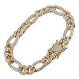 10mm Iced Out Gold Figaro Bracelet