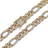 10mm Iced Out Gold Figaro Link Chain