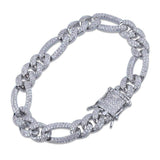 10mm Iced Out White Gold Figaro Bracelet