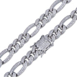 10mm Iced White Gold Out Figaro Link Chain