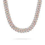 Iced Out Two Tone Diamond Prong Cuban Link Chain 14mm