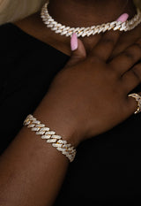 Iced Out Gold Diamond Prong Cuban Link Bracelet 14mm