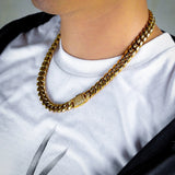 12mm Iced Out Gold Clasp Cuban Link Chain
