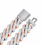 Iced Two-Tone Diamond Prong Cuban Link Bracelet 14mm
