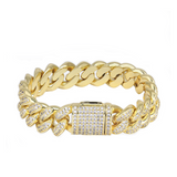 12mm Gold 2 Rows Cuban Link Bracelet Iced Out