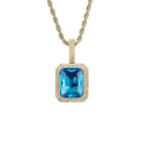 Blue Gemstone Pendant Iced Out
