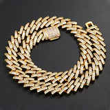 14 mm Iced Out Gold Baguette Cuban link prong Chain