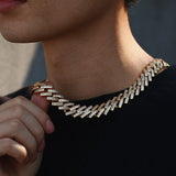 14 mm Iced Out Gold Baguette Cuban link prong Chain