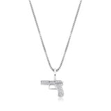 White Gold Cubic Gun Pendant Iced Out