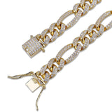10mm Iced Out Gold Figaro Bracelet