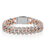 Iced Two-Tone Diamond Prong Cuban Link Bracelet 14mm