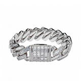 14 mm Iced Out White Gold Baguette Cuban link prong Bracelet