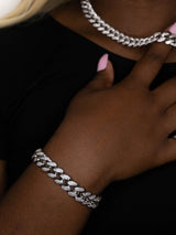 12mm White Gold 2 Rows Cuban Link Bracelet Iced Out