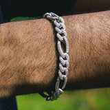 10mm Iced Out White Gold Figaro Bracelet
