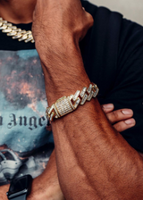 14 mm Iced Out Gold Baguette Cuban link prong Bracelet