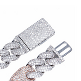 Iced Out White Gold Two-Tone Cuban Gucci Link Chain 16mm