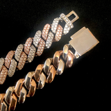 Iced Out Two Tone Diamond Prong Cuban Link Chain 14mm