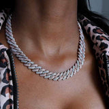 Iced Out Two Tone Diamond Prong Cuban Link Chain 14mm