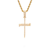 Iced Out Gold Needle Cross Pendant