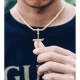 Iced Out Gold Needle Cross Pendant