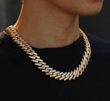 14 mm Iced Out Gold Baguette Cuban link prong Chain