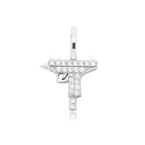White Gold Gun Pendant Iced Out